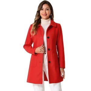 Turn Down Collar Single Breasted Winter Outwear Trench Coat Red